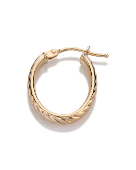 14KY Gold Oval Textured Hoop Earring
