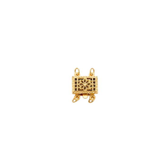 Rectangular yellow gold-filled clasp lock for 2-strand pearl necklaces, size 6x10 mm.