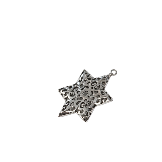 Medium elongated ethnic silver Star of David